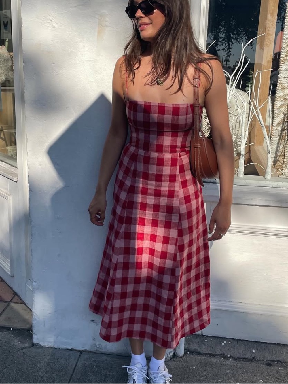 Reformation Red Gingham Midi Dress
